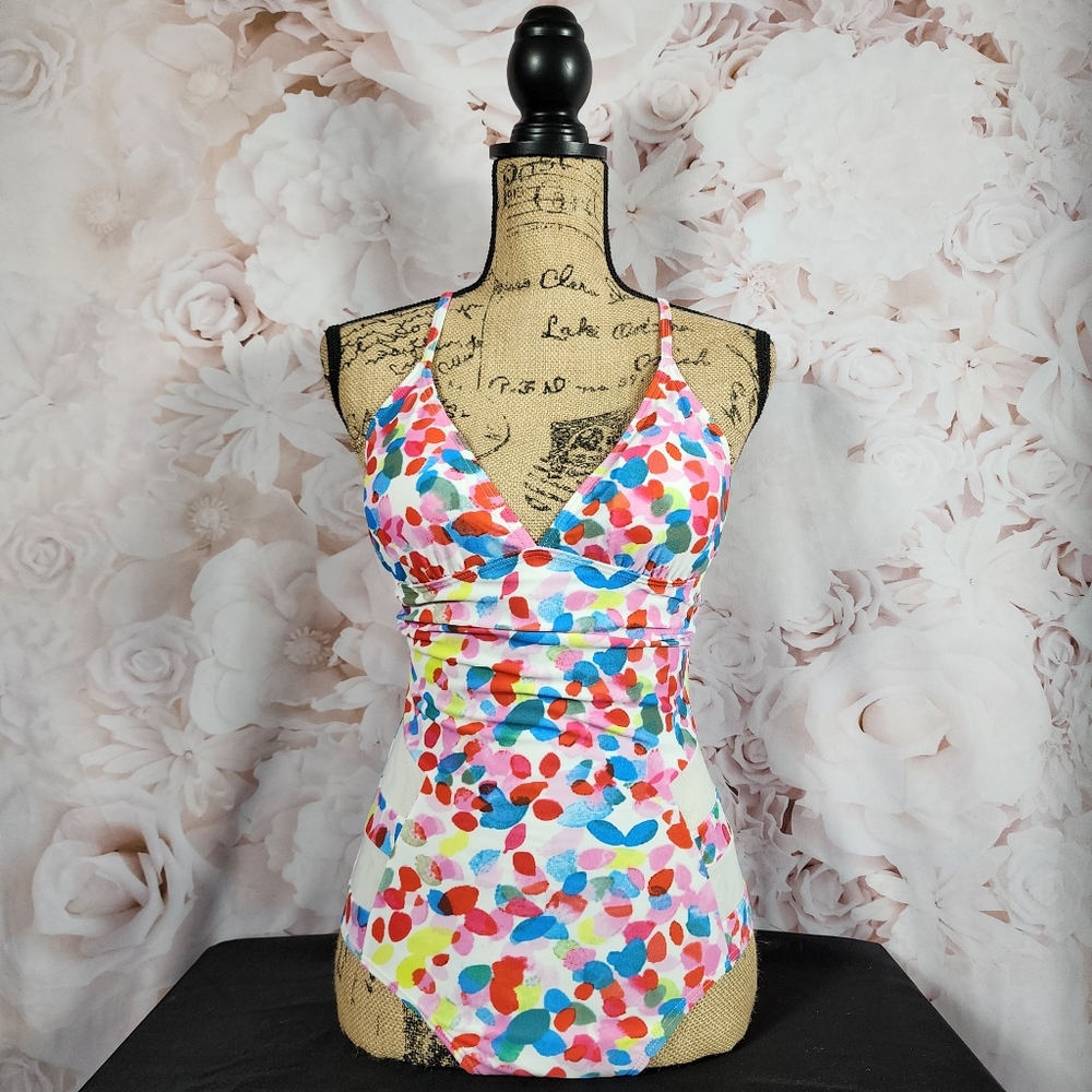 Spotted Retro V-Neck One Piece Bathing Suit - Picture 2 of 14